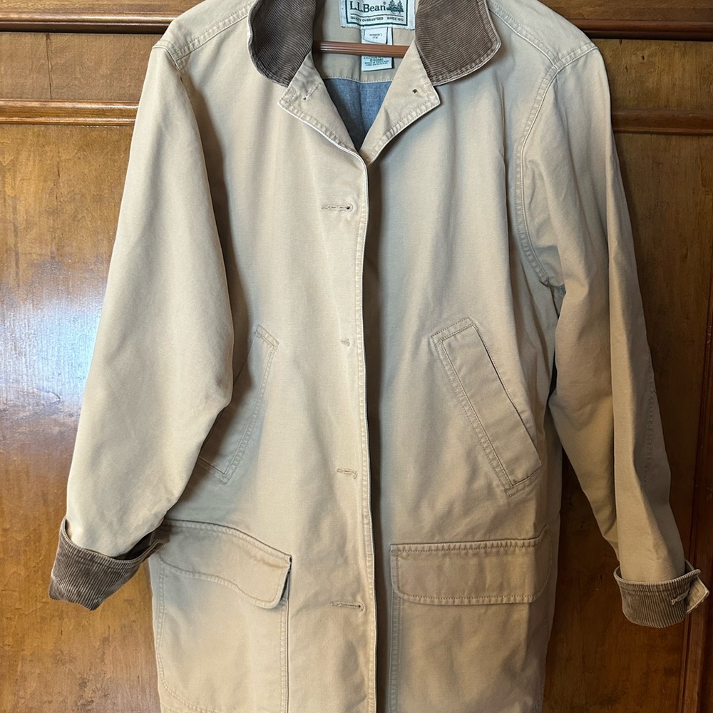 L.L. Bean Women's Beige Utility Jacket with Brown Corduroy Collar